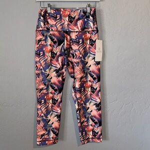Balance Collection Floral Brushstroke Capri Leggings in Pink and Blue